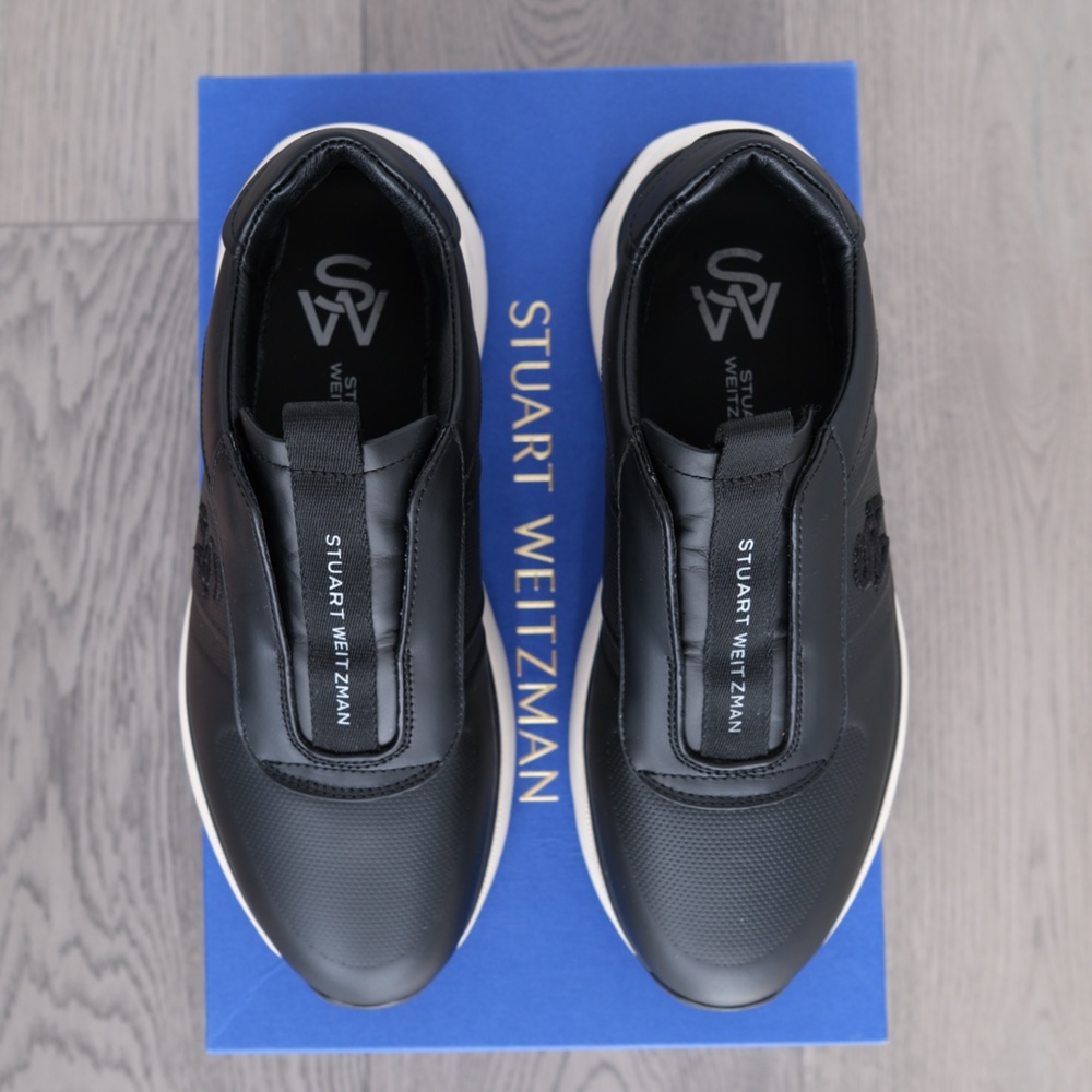 Stuart Weitzman Black Leather Slip On Trainer, Like New, Size 39